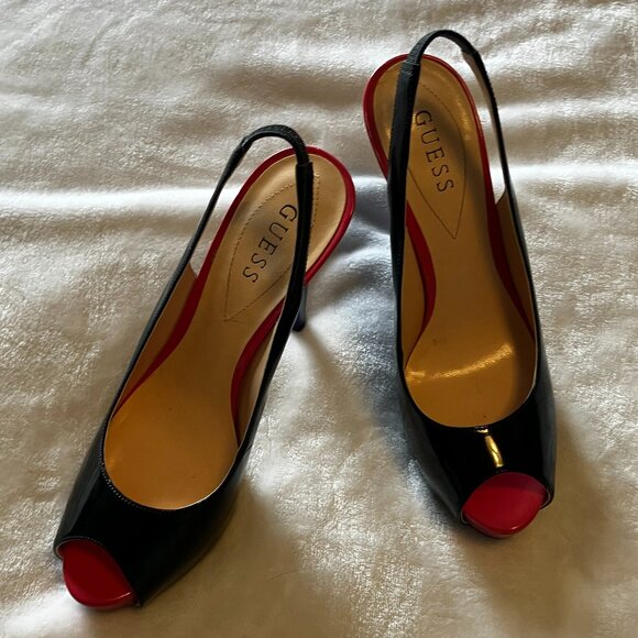 Guess Black & Red Peep-Toe Heels – Size 9M - Picture 1 of 8